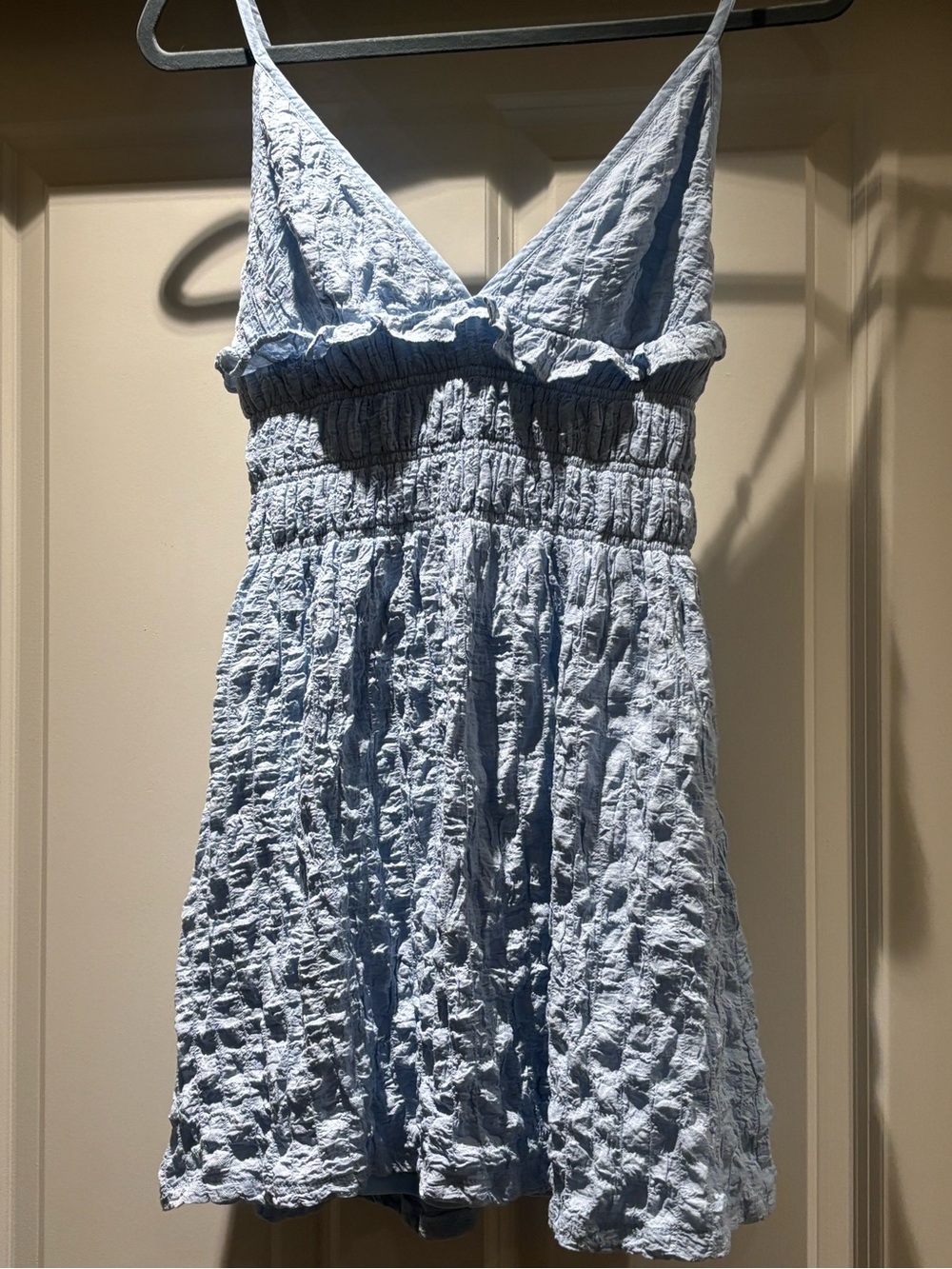 Mahina Light Blue Crinkled Mini Dress
